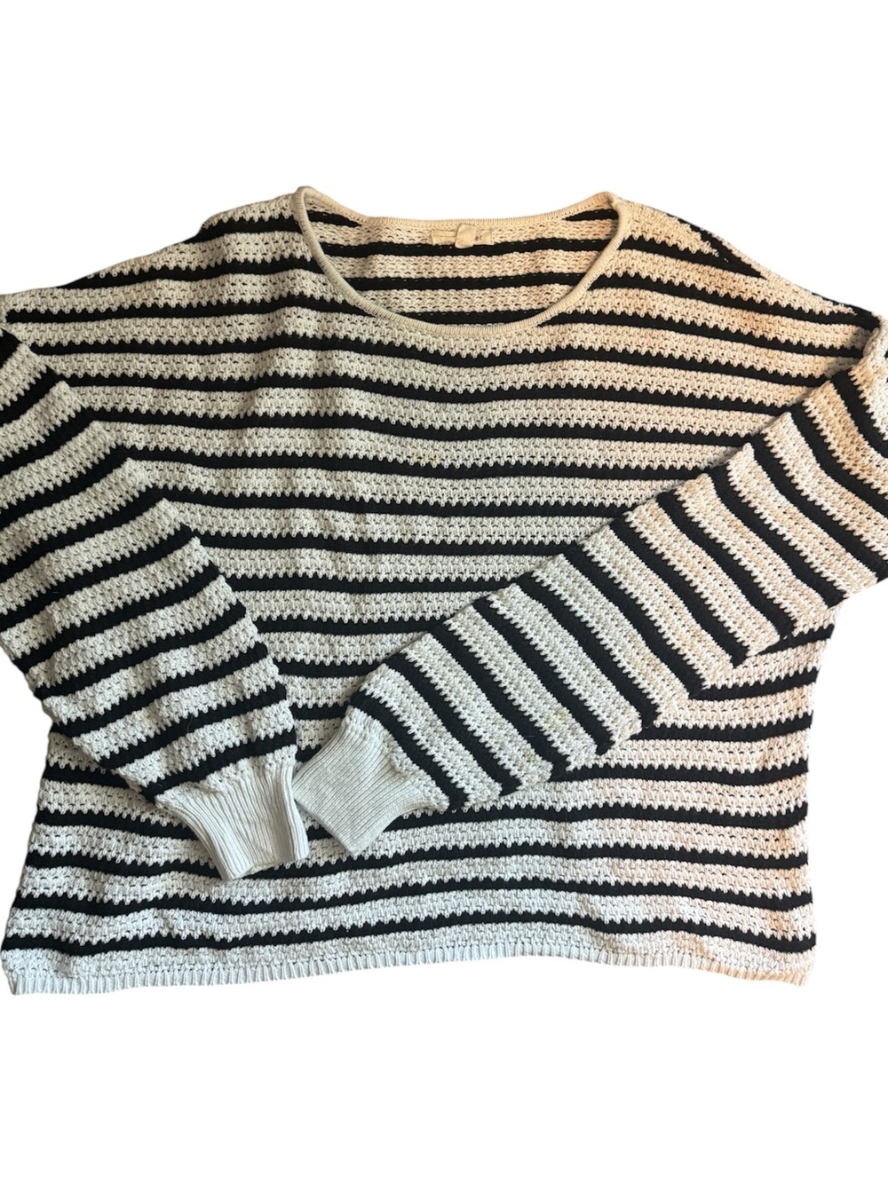 ❤️Blu Pepper Women’s Black & White Striped Oversized Fall Crew Sweater L